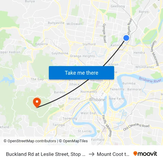 Buckland Rd at Leslie Street, Stop 38 to Mount Coot tha map