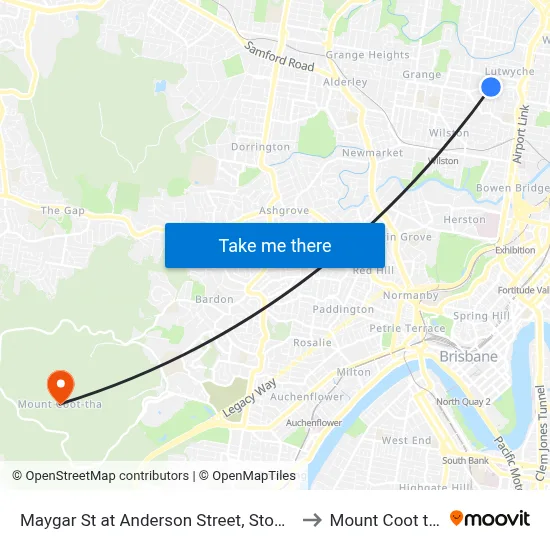 Maygar St at Anderson Street, Stop 21 to Mount Coot tha map