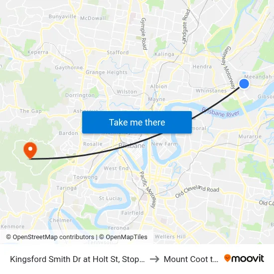Kingsford Smith Dr at Holt St, Stop 43 to Mount Coot tha map