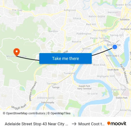 Adelaide Street Stop 43 Near City Hall to Mount Coot tha map
