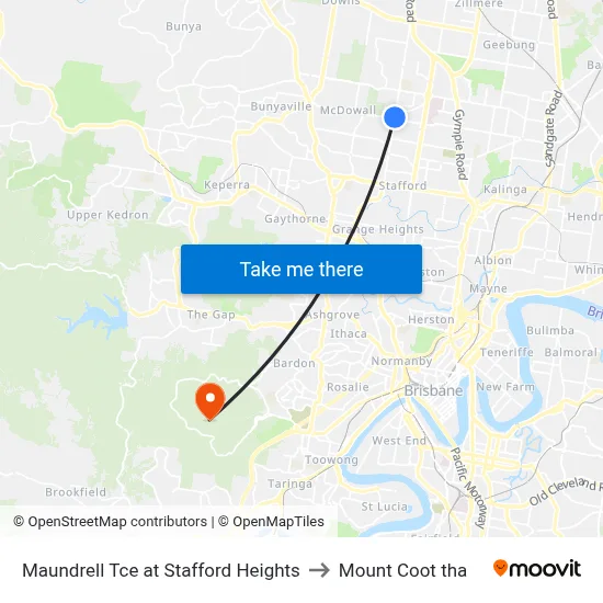 Maundrell Tce at Stafford Heights to Mount Coot tha map