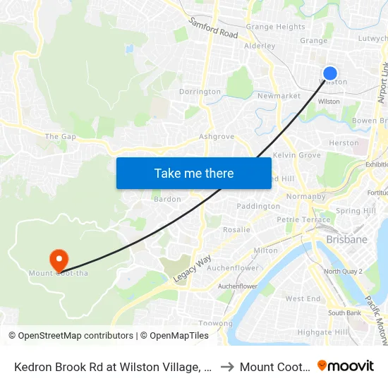 Kedron Brook Rd at Wilston Village, Stop 20 to Mount Coot tha map