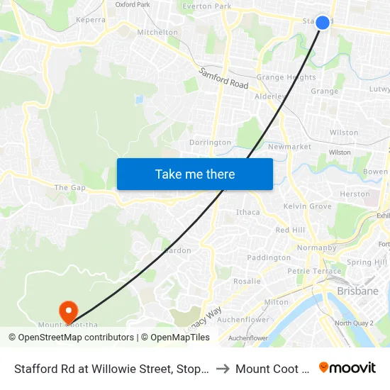 Stafford Rd at Willowie Street, Stop 30a to Mount Coot tha map
