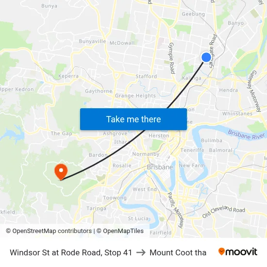 Windsor St at Rode Road, Stop 41 to Mount Coot tha map
