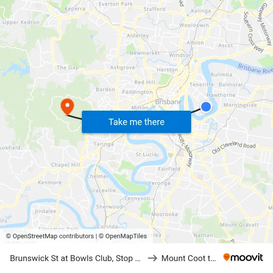 Brunswick St at Bowls Club, Stop 16 to Mount Coot tha map