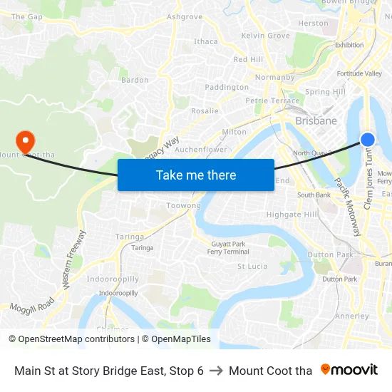 Main St at Story Bridge East, Stop 6 to Mount Coot tha map