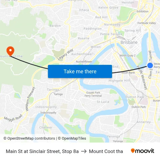 Main St at Sinclair Street, Stop 8a to Mount Coot tha map