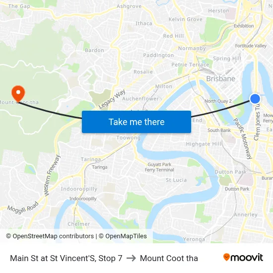 Main St at St Vincent'S, Stop 7 to Mount Coot tha map