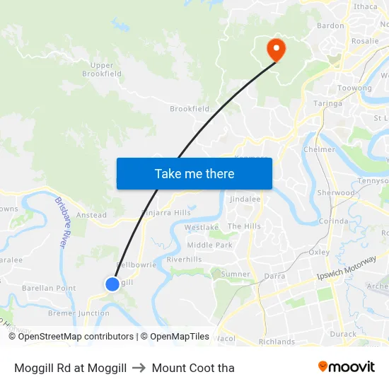 Moggill Rd at Moggill to Mount Coot tha map