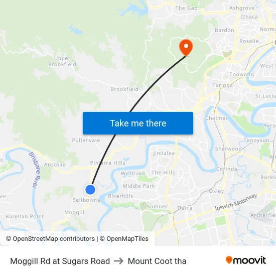 Moggill Rd at Sugars Road to Mount Coot tha map