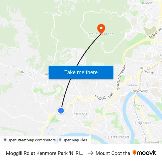 Moggill Rd at Kenmore Park 'N' Ride to Mount Coot tha map