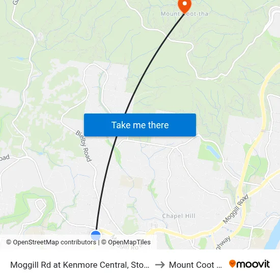 Moggill Rd at Kenmore Central, Stop 37 to Mount Coot tha map
