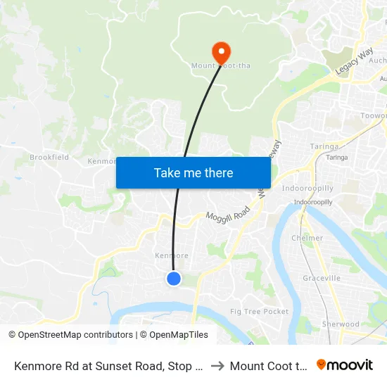 Kenmore Rd at Sunset Road, Stop 45 to Mount Coot tha map