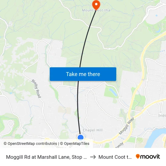 Moggill Rd at Marshall Lane, Stop 32 to Mount Coot tha map