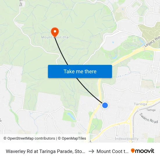 Waverley Rd at Taringa Parade, Stop 27 to Mount Coot tha map