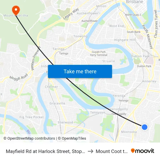 Mayfield Rd at Harlock Street, Stop 31 to Mount Coot tha map