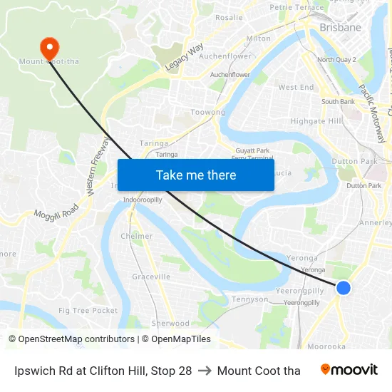 Ipswich Rd at Clifton Hill, Stop 28 to Mount Coot tha map