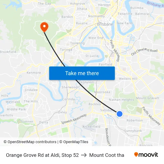 Orange Grove Rd at Aldi, Stop 52 to Mount Coot tha map