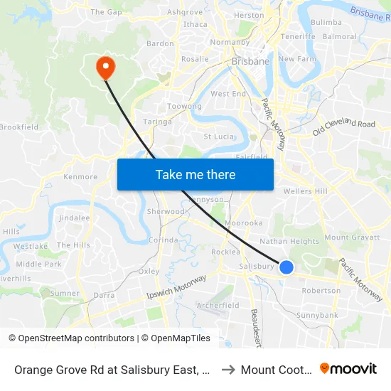 Orange Grove Rd at Salisbury East, Stop 51 to Mount Coot tha map