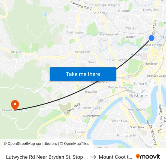 Lutwyche Rd Near Bryden St, Stop 11 to Mount Coot tha map