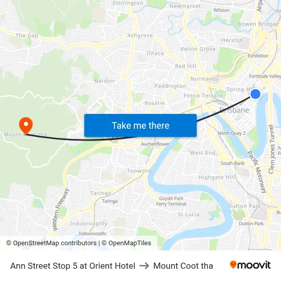 Ann Street Stop 5 at Orient Hotel to Mount Coot tha map