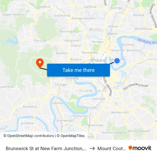 Brunswick St at New Farm Junction, Stop 14 to Mount Coot tha map