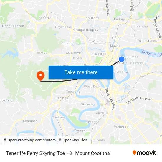 Teneriffe Ferry Skyring Tce to Mount Coot tha map