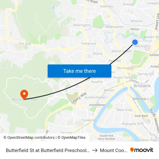 Butterfield St at Butterfield Preschool, Stop 11a to Mount Coot tha map