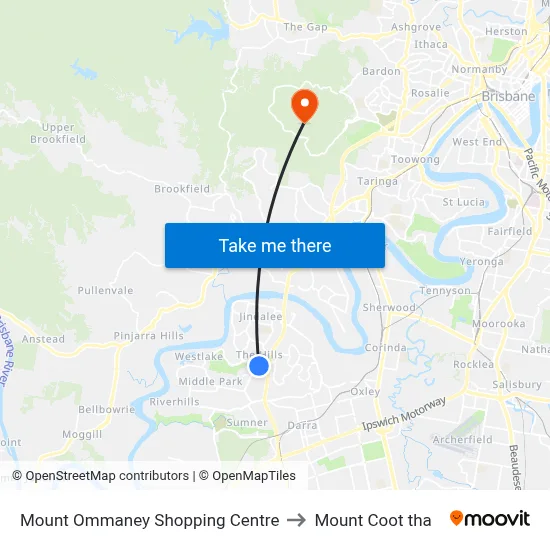 Mount Ommaney Shopping Centre to Mount Coot tha map