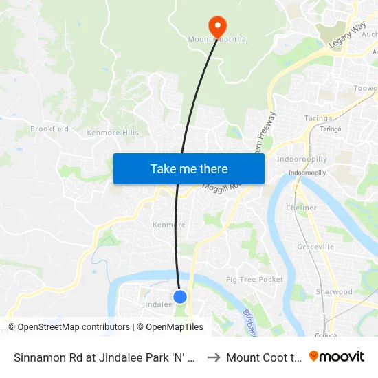 Sinnamon Rd at Jindalee Park 'N' Ride to Mount Coot tha map