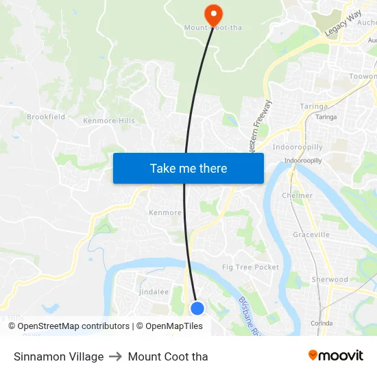 Sinnamon Village to Mount Coot tha map
