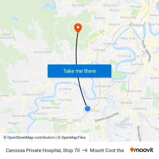 Canossa Private Hospital, Stop 70 to Mount Coot tha map