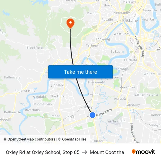 Oxley Rd at Oxley School, Stop 65 to Mount Coot tha map