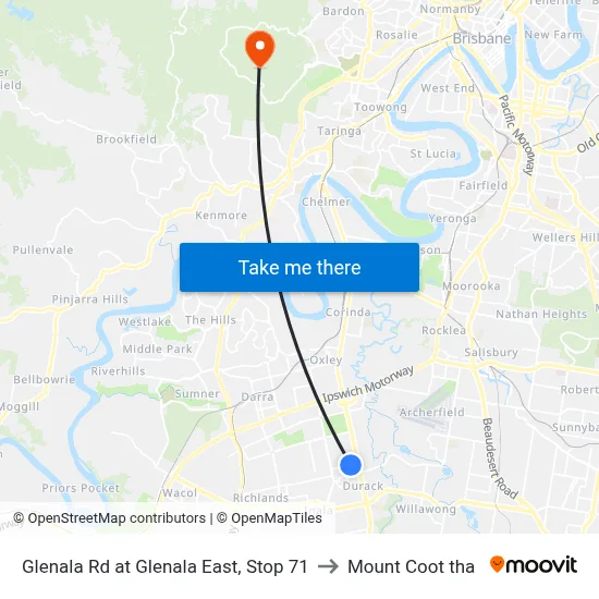 Glenala Rd at Glenala East, Stop 71 to Mount Coot tha map
