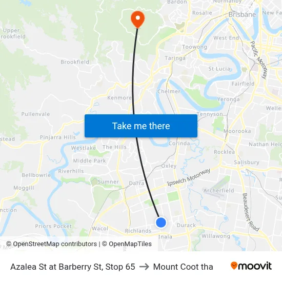 Azalea St at Barberry St, Stop 65 to Mount Coot tha map