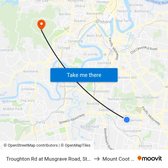 Troughton Rd at Musgrave Road, Stop 39 to Mount Coot tha map