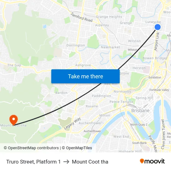 Truro Street, Platform 1 to Mount Coot tha map