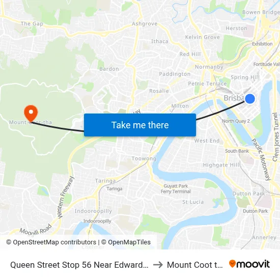 Queen Street Stop 56 Near Edward St to Mount Coot tha map