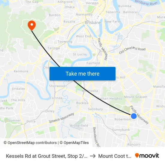 Kessels Rd at Grout Street, Stop 2/58 to Mount Coot tha map