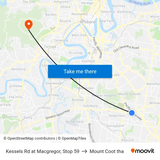 Kessels Rd at Macgregor, Stop 59 to Mount Coot tha map