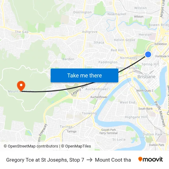 Gregory Tce at St Josephs, Stop 7 to Mount Coot tha map