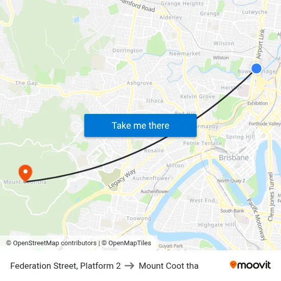 Federation Street, Platform 2 to Mount Coot tha map
