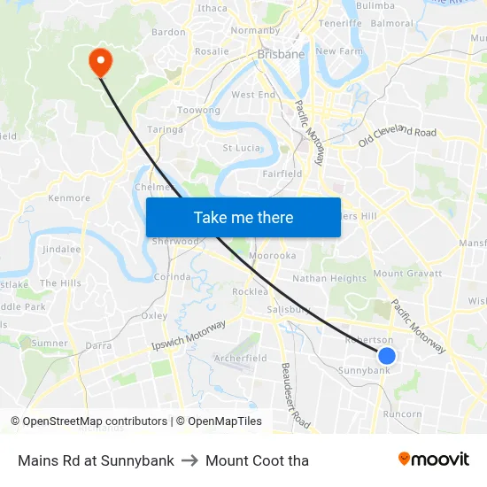 Mains Rd at Sunnybank to Mount Coot tha map