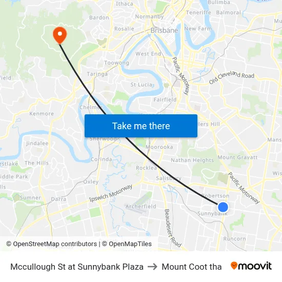 Mccullough St at Sunnybank Plaza to Mount Coot tha map