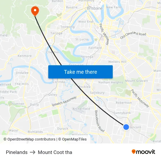 Pinelands to Mount Coot tha map