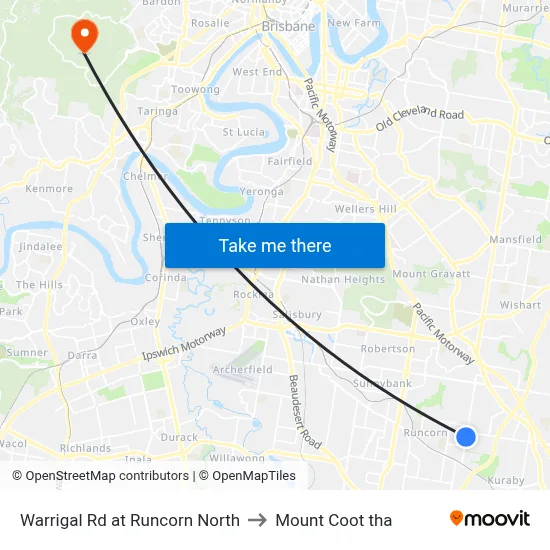 Warrigal Rd at Runcorn North to Mount Coot tha map