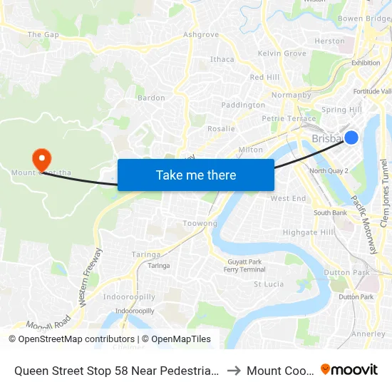 Queen Street Stop 58 Near Pedestrian Crossing to Mount Coot tha map