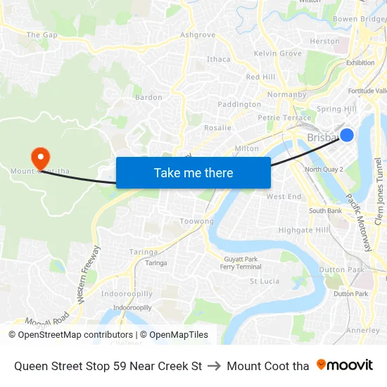 Queen Street Stop 59 Near Creek St to Mount Coot tha map