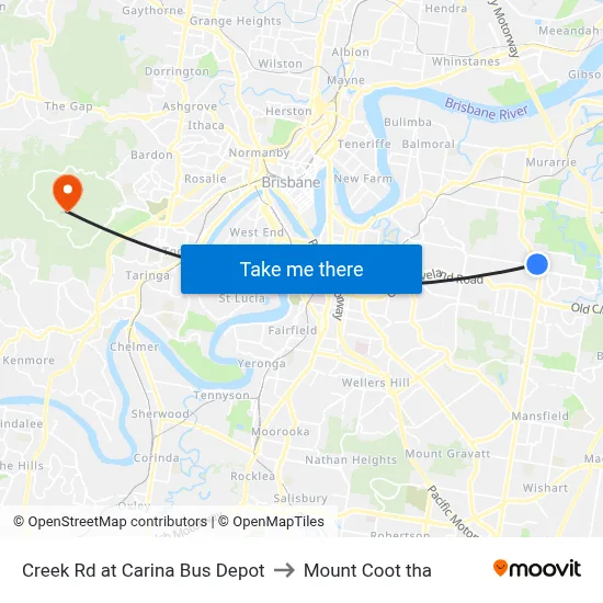 Creek Rd at Carina Bus Depot to Mount Coot tha map