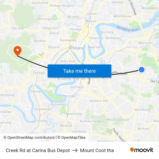 Creek Rd at Carina Bus Depot to Mount Coot tha map